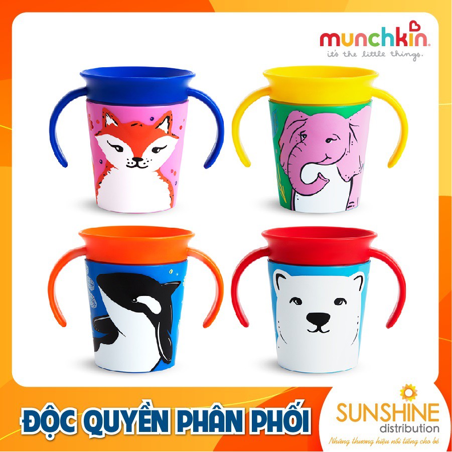 Cốc tập uống Munchkin Deco 360 độ nhựa cao cấp chống đổ chống sặc có tay cầm 177ml