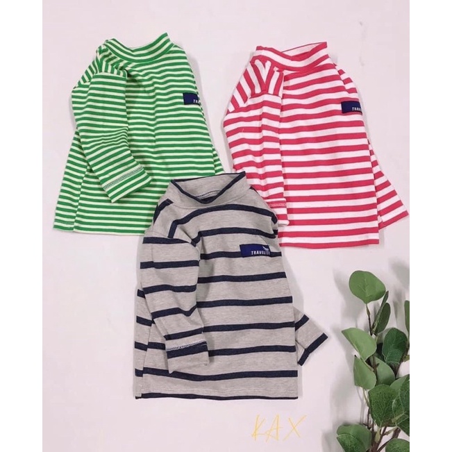 Áo thun dài cổ 3 phân kẻ cotton len size cho bé trai và bé gái 15-26kg nhiều màu mã QATEA123