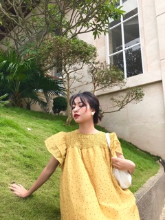 Đầm chấm bi dập nhăn