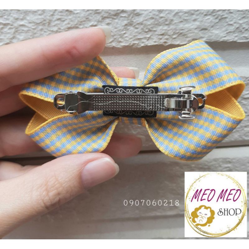 Kẹp ruy băng kẻ 2 mặt handmade (ảnh thật)