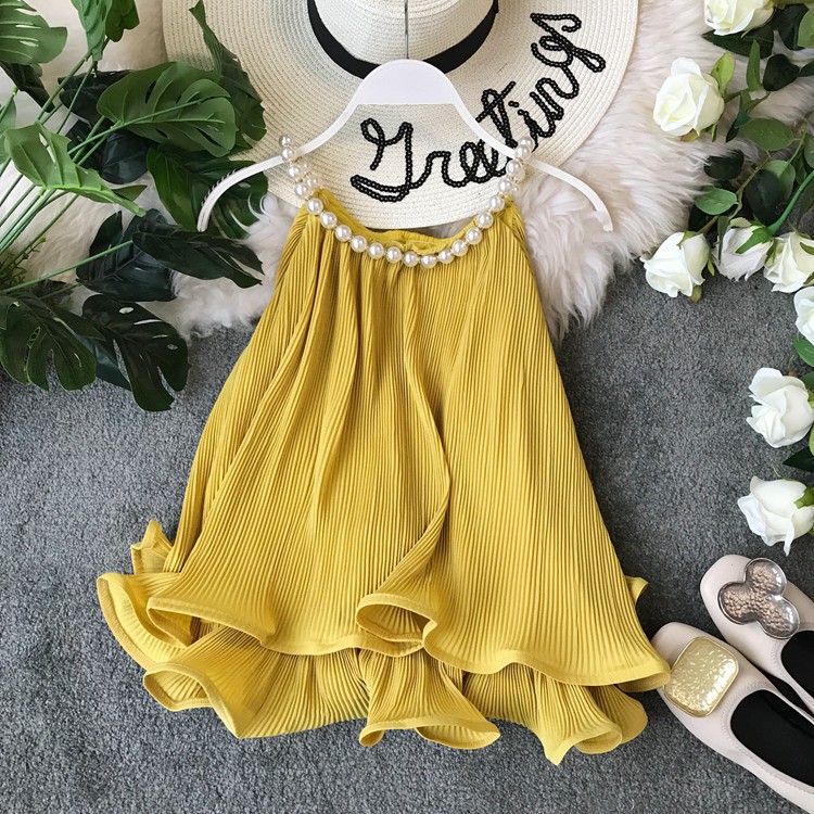 Áo 2 dây đính ngọc cổ kiểu viền bèo nhún phong cách lạ