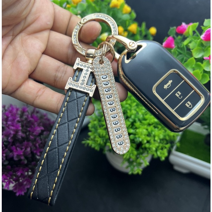 Bọc chìa khóa-ốp chìa khóa TPU Đen vàng 3 nút Smart key cho xe ô tô  Honda HRV / CRV / Jazz / BRV 2014-2021