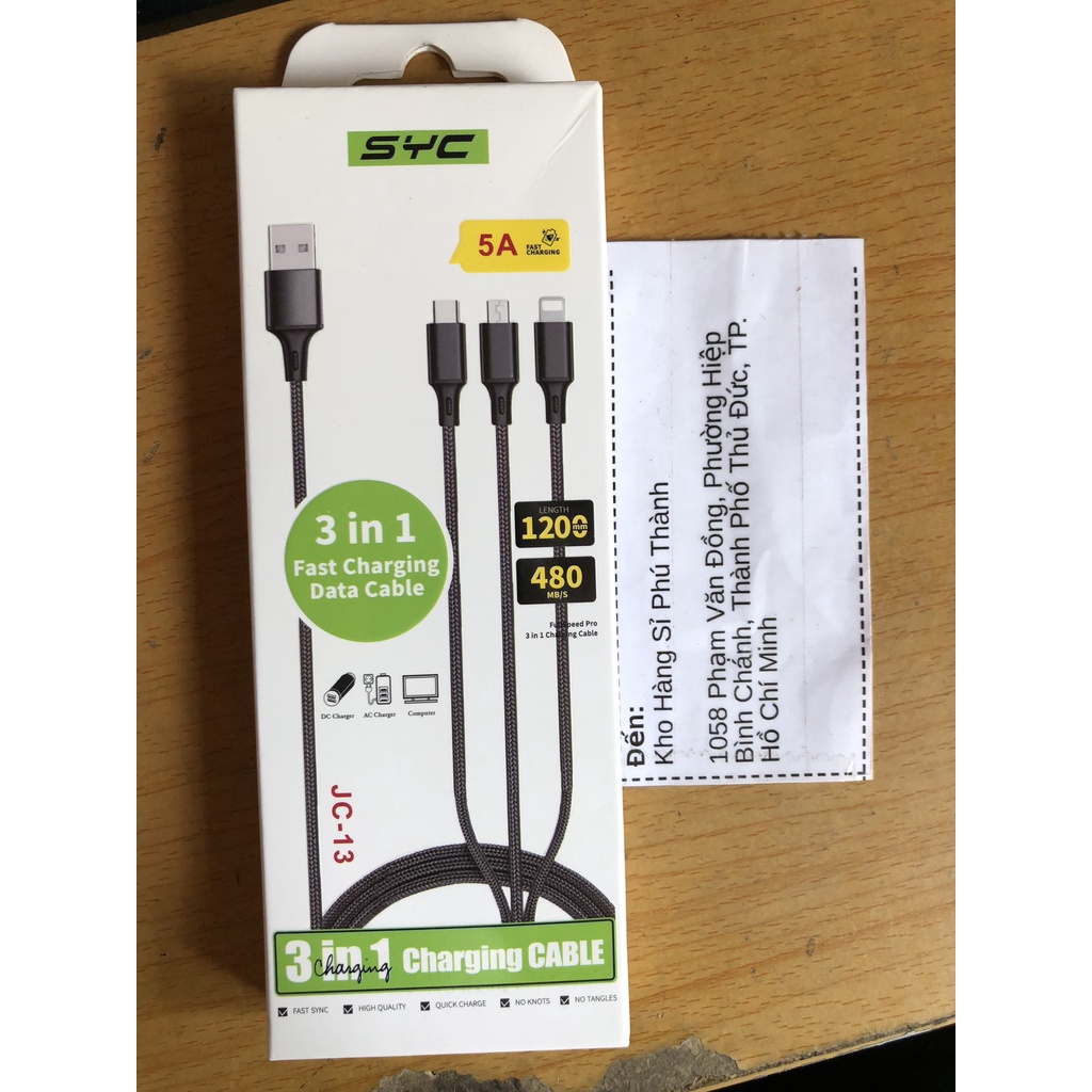 Dây sạc SYC 3 in 1 với 3 đầu