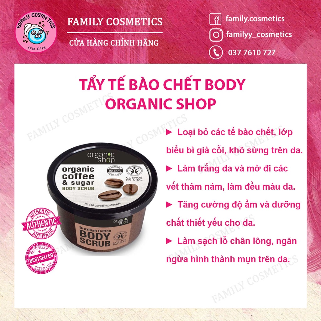 Tẩy Tế Bào Chết Body Organic Shop Coffee Sugar Body Scrub 250ml - Family Cosmetics