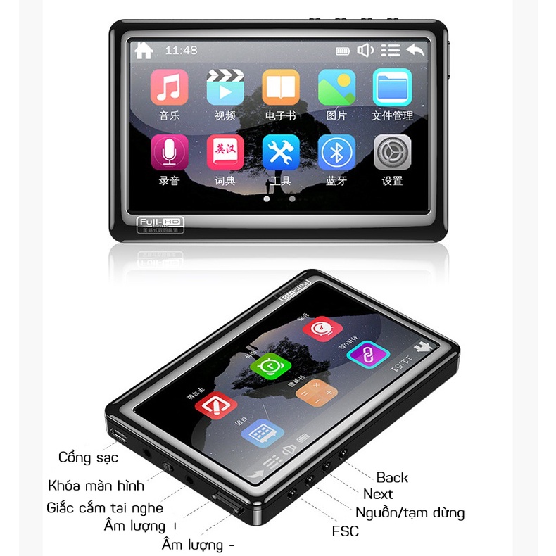 Máy Nghe Nhạc MP3/MP4 Màn Hình Cảm Ứng Lớn 5.0 Inch Bluetooth Xem Phim Siêu Nét GOCOOL V5 Bộ Nhớ 8GB  GEAR