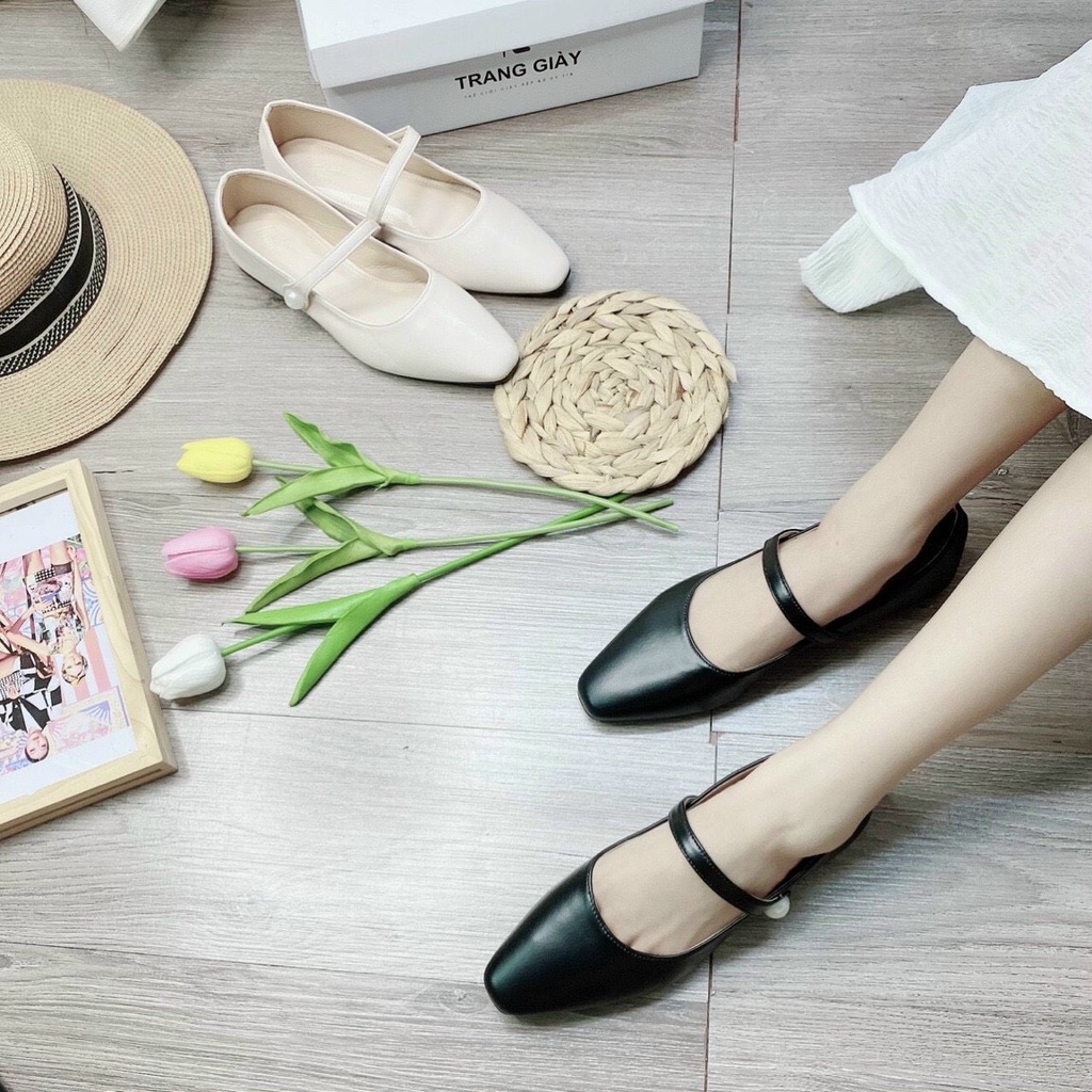 Giày búp bê nữ phối quai ngang đế bệt thời trang