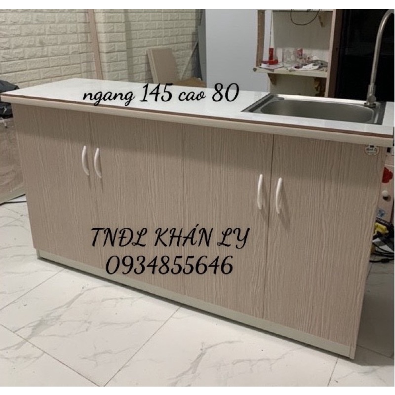 Tủ bếp nhựa đài loan có bồn và dán gạch 145x80(TPHCM)