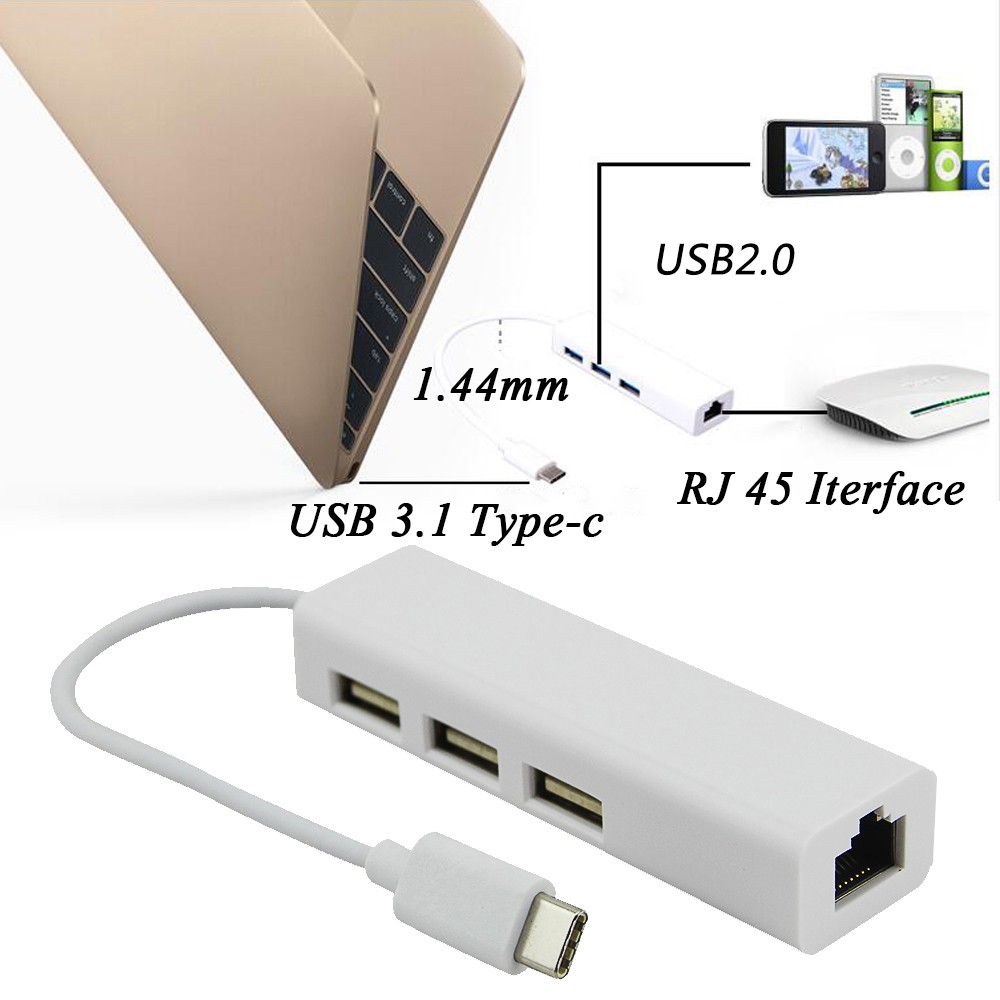 Bộ Chia 3 Cổng Usb 3.0 Type C Sang Ethernet Lan Rj45 Cho Macb