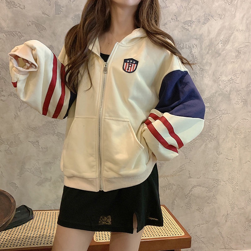 Áo hoodie tay dài phối màu tương phản thời trang Hàn Quốc