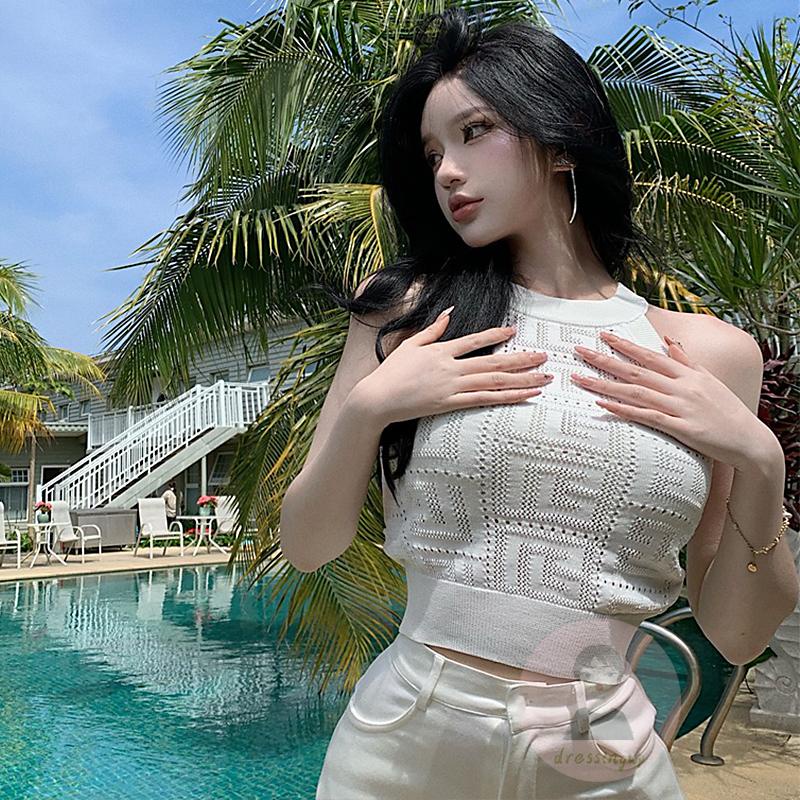 Áo Dệt Kim Không Tay Cổ Tròn Màu Sắc Thời Trang Mùa Hè Cho Nữ