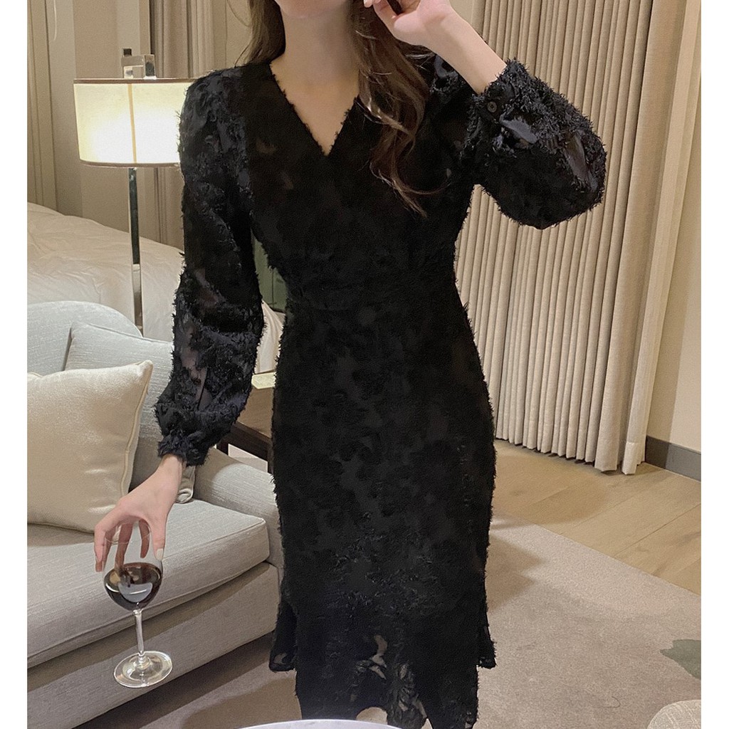 Đầm Midi Cổ Chữ V Màu Trơn Hợp Thời Trang 39379