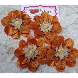 Cài áo- Hoa cúc xòe 2 tầng- phi pha lưới đen- cam đất
