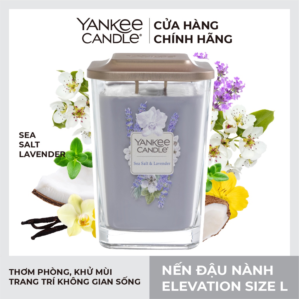 Nến ly vuông Elevation Yankee Candle size L - Sea Salt Lavender (552g)