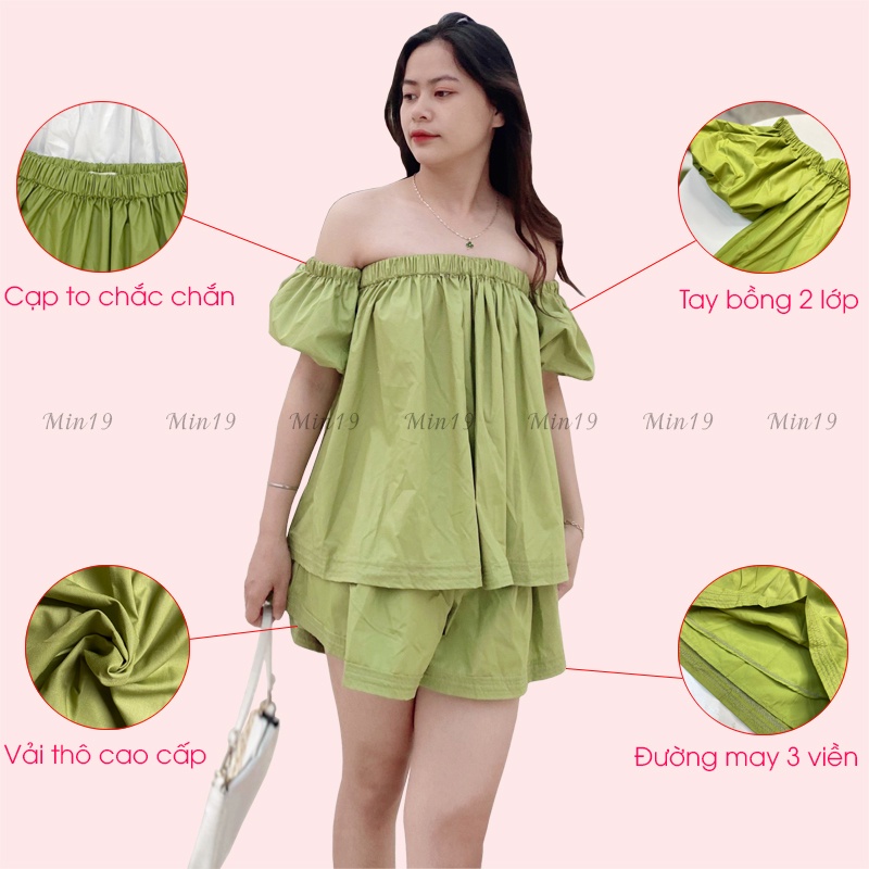 Sét Đồ Nữ MIN19 Bộ Jumpsuit Nữ Tiểu Thư Đi Biển Sang Chảnh Gồm Áo 2 Dây Bigsize Và Quần Short Cá Tính Màu Xanh Nâu Hồng