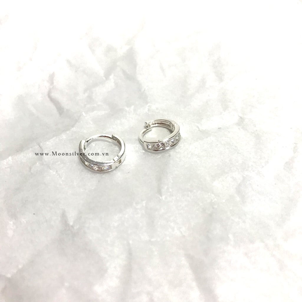 Khuyên tai bạc bông tai bạc trẻ em vòng tròn đính đá chuẩn bạc ta cao cấp
