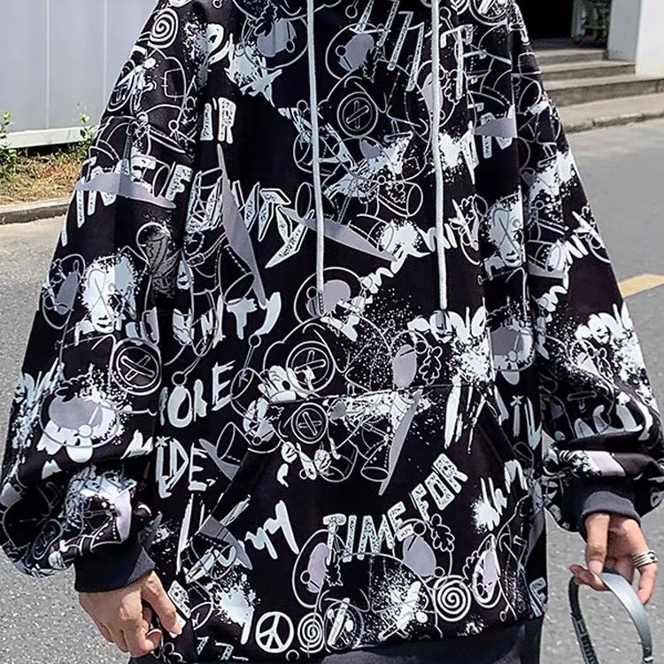 Áo hoodie Dáng Rộng Oversize In Họa Tiết Graffiti Thời Trang Cho Nam