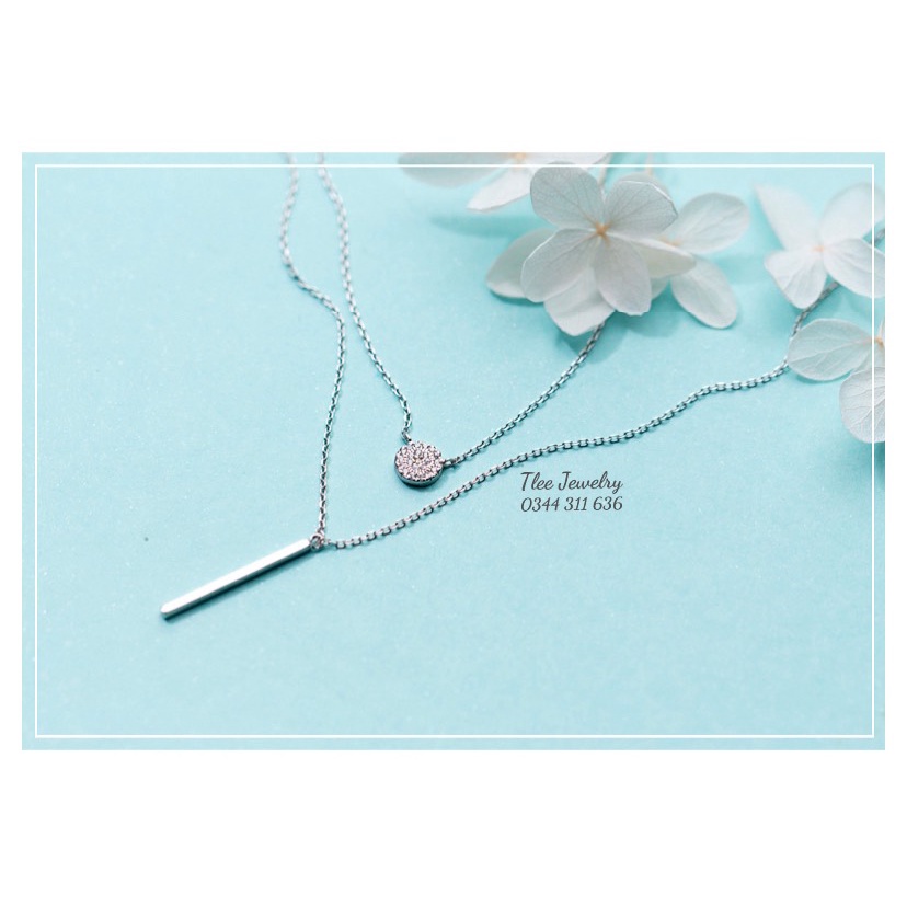Dây chuyền bạc nữ TLEE dây kép thanh bạc mặt tròn đính đá TleeJewelry D0219