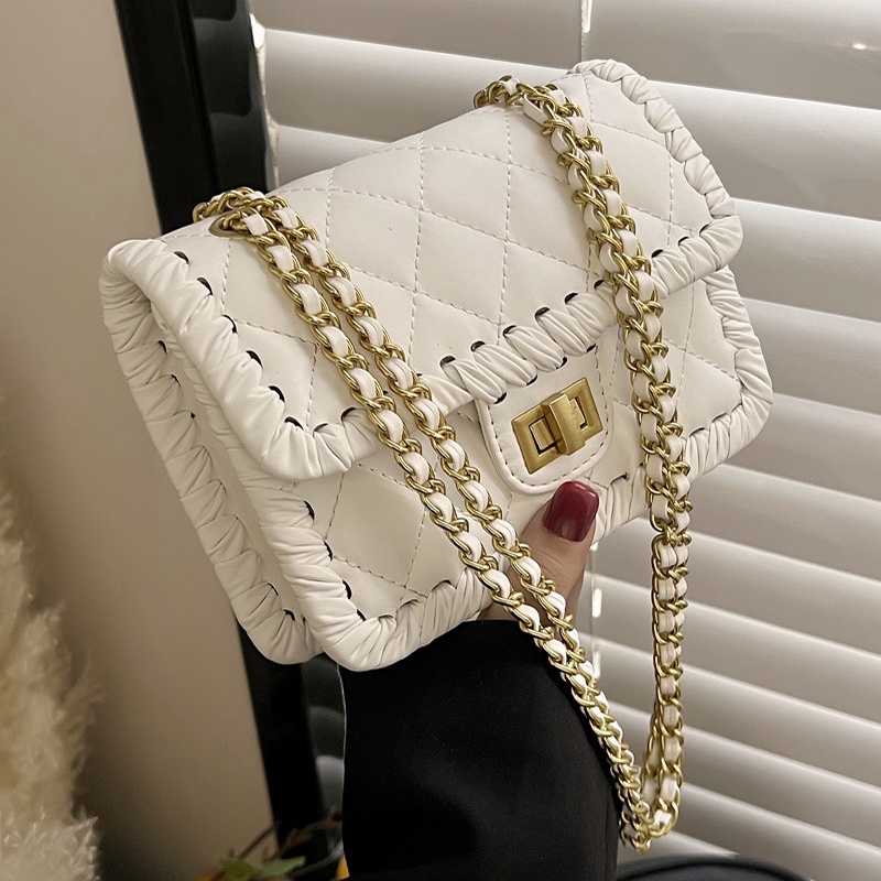 Túi Đeo Vai Đan Tay Phối Dây Xích Thời Trang Cho Nữ