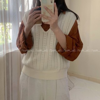 Áo gile len đan trơn cổ V Yoonilook