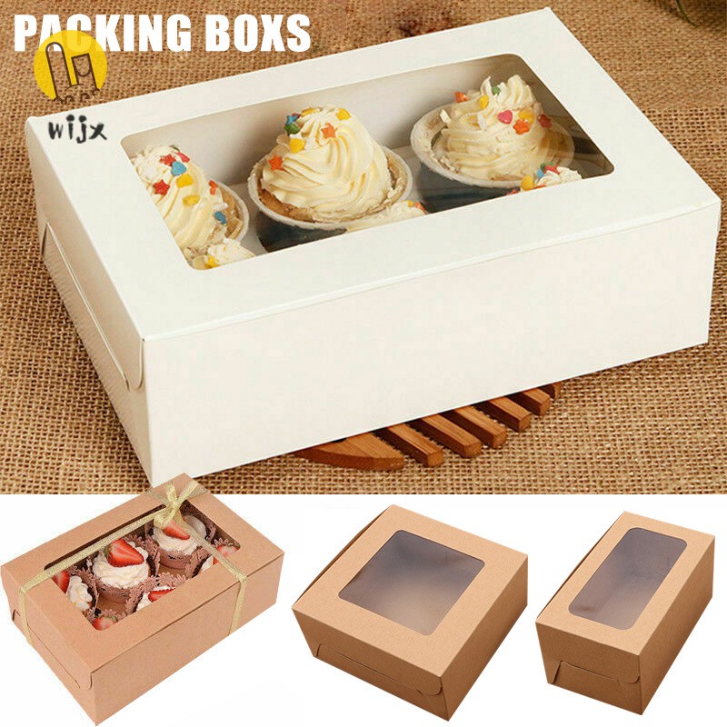 Set 10 Hộp Giấy Đựng Bánh Cupcake 2 / 4 / 6 Lỗ Phong Cách Hàn Quốc Tiện Dụng