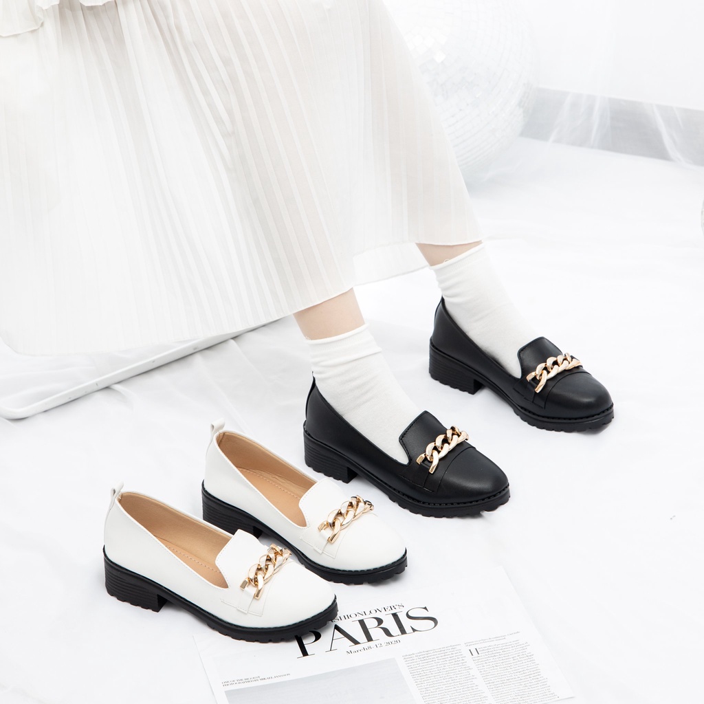 Giày MWC 9609 - Giày Oxford Đế 3CM, Oxford Da Đính Móc Xích Phong Cách Ulzzang Hàn Quốc