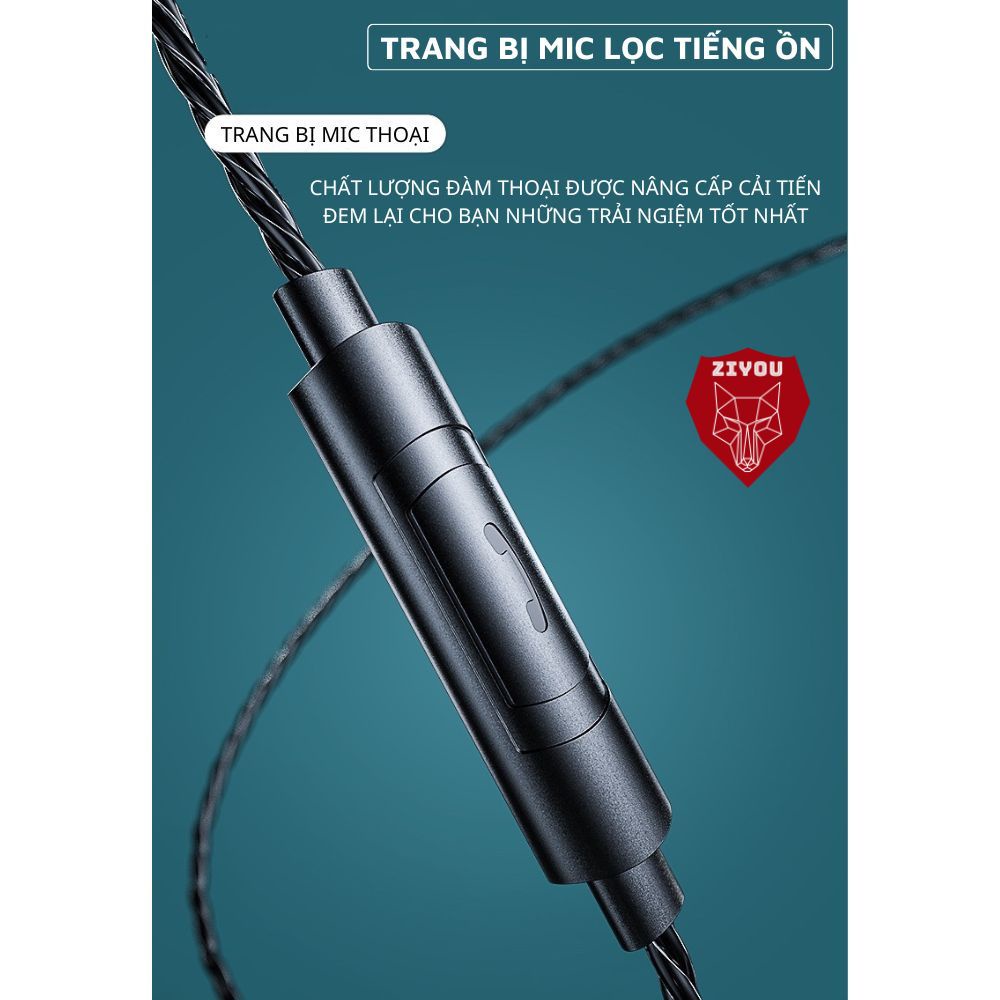 Tai Nghe Nhét Tai Chống Ồn ZIYOU X2 Pro Gaming, Âm Thanh Siêu Bass Cực Đã, Housing Có Thể Tháo Rời, Có Mic, Jack 3.5mm