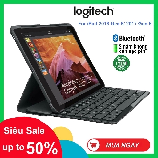 Bàn phím bao da bluetooth Logitech Slim Folio cho iPad Gen 5 2017, Gen 6 2018 2 năm không cần sạc pin