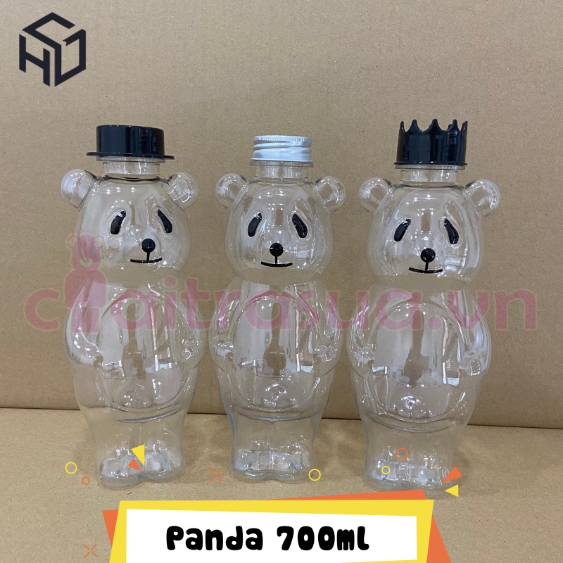 Chai Nhựa PET Hình Nhân Vật Cao Cấp Mẫu Gấu Panda Bụng Bự 700 ML có in mắt mũi độc đáo