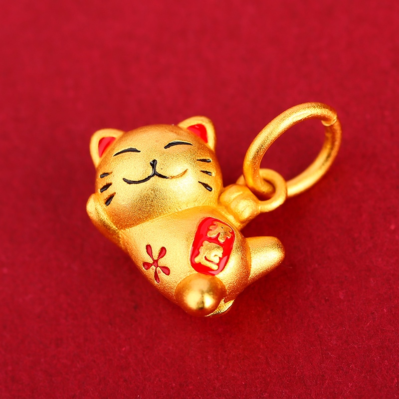 Mặt Dây Chuyền Hình Mèo May Mắn Tráng Men Màu Sắc Vàng Chống Dị Ứng Dùng Làm Trang Sức diy