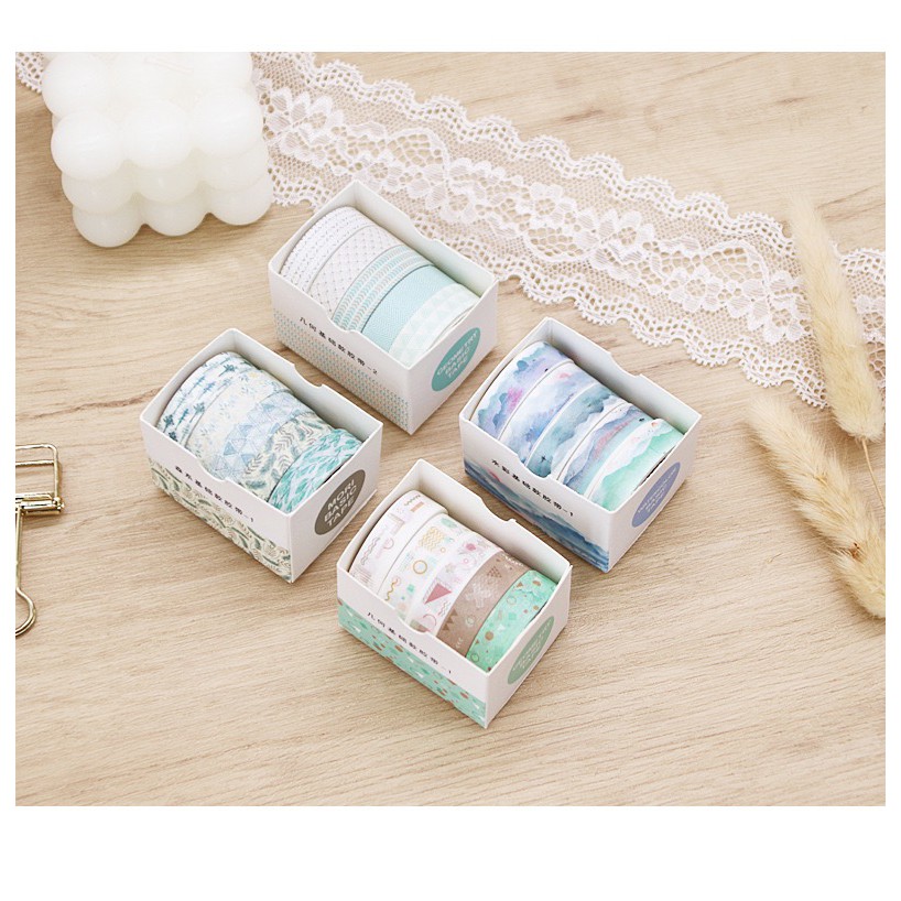 Set 5 Cuộn Băng Dính Washi họa tiết dùng Trang Trí nhật ký/DIY B8