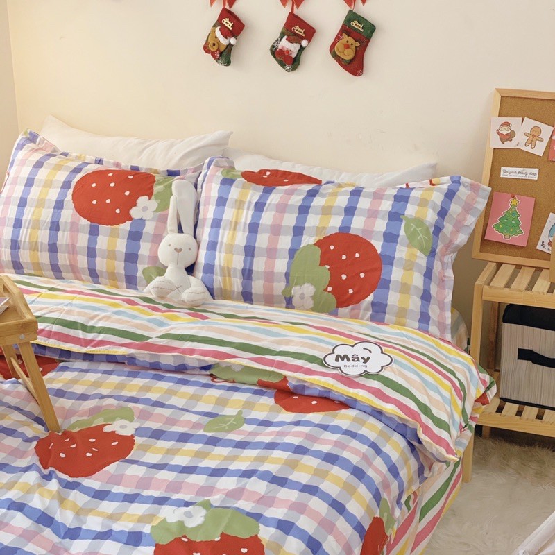 Bộ chăn ga gối Cotton Poly màu hồng hoạ tiết trái dâu MÂY BEDDING đủ kích thước nệm | BigBuy360 - bigbuy360.vn