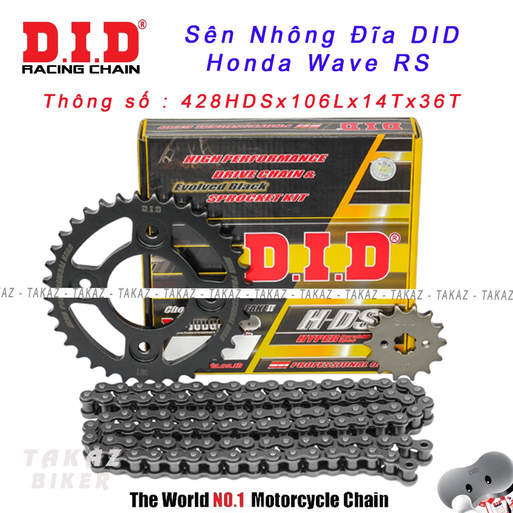 [Ware RS] Sên nhông dĩa DID Honda Ware RS - HDS sên 10 ly Thái Lan 100%