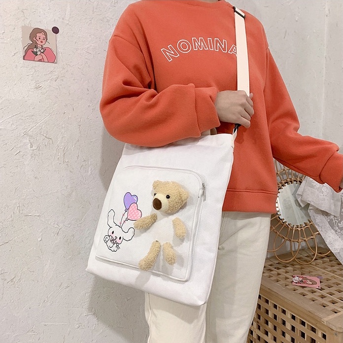 Túi đeo chéo ENVIROSAX vải canvas họa tiết gấu dễ thương xinh xắn