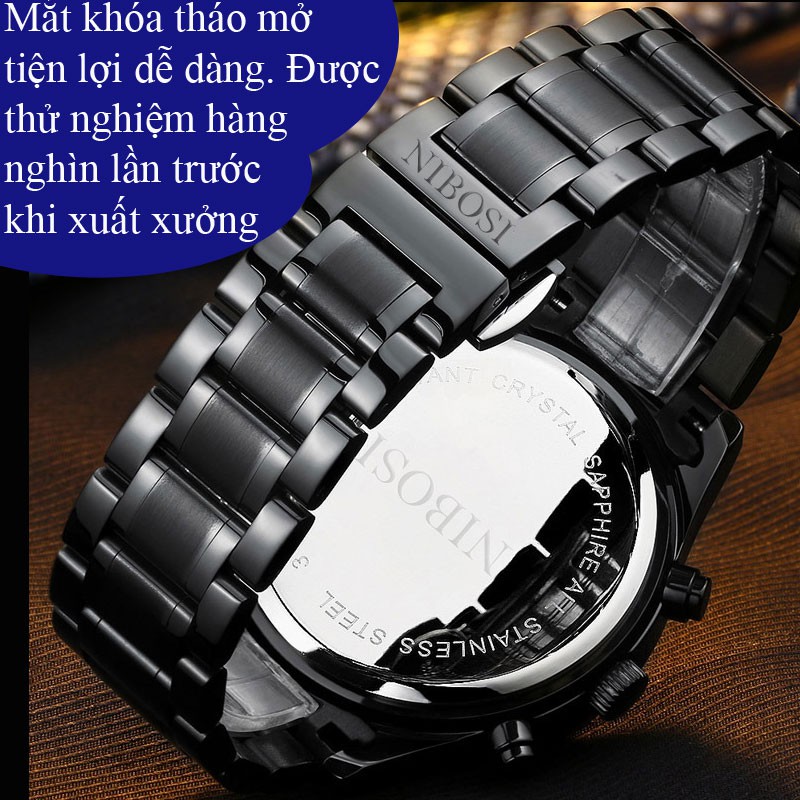 Đồng hồ nam đẹp Nibosi 1985 chính hãng cao cấp giá rẻ mặt tròn đeo tay dây dây kim loại