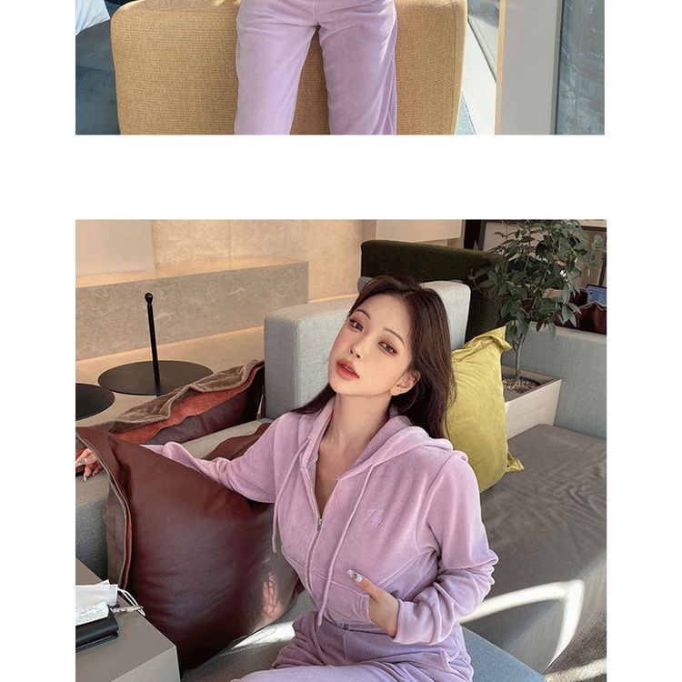 Set áo 2 dây hồng nhung croptop hở vai bụng rốn eo+áo khoác tay dài dây kéo có nón mũ trùm đầu+quần lưng thun Song Ji A