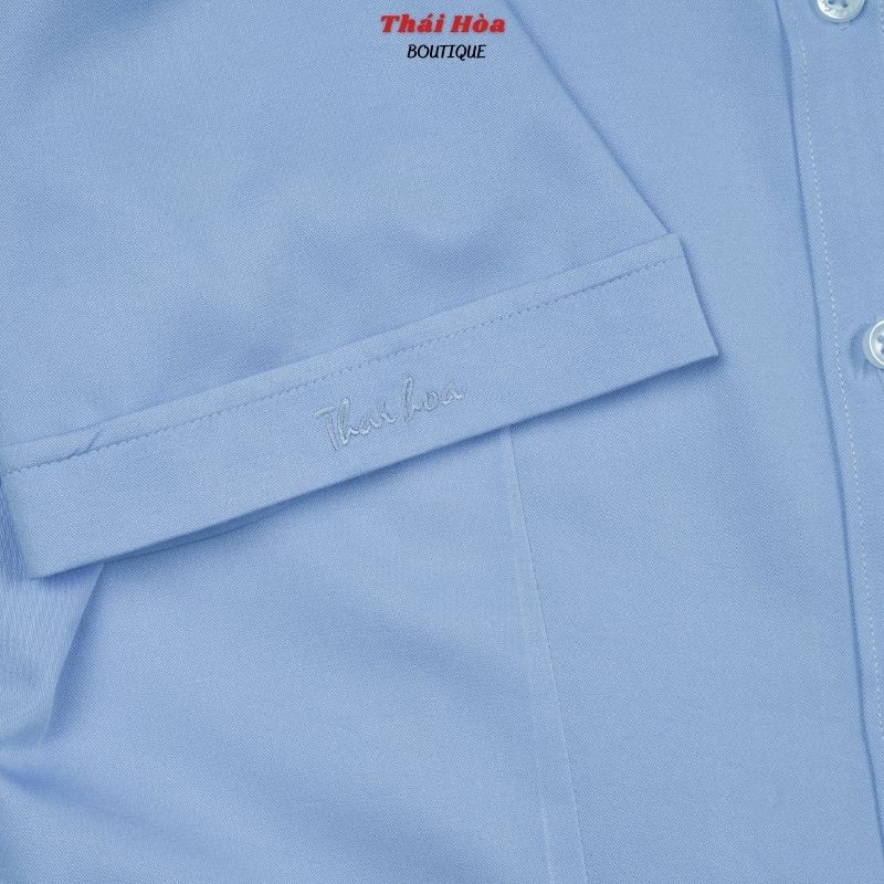Áo sơ mi nữ tay ngắn cao cấp xanh kiểu công sở bigsize sợi tre Thái Hoà N8919-03-01