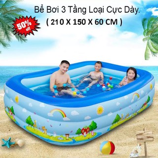 [Kèm  Bơm + Đồ chơi] Bể bơi, Hồ bơi, Bể phao bơi 3 tầng 1m2 - 1m3 - 1m5 - 1m8 - 2m1 đáy chống trơn trượt an toàn cho bé