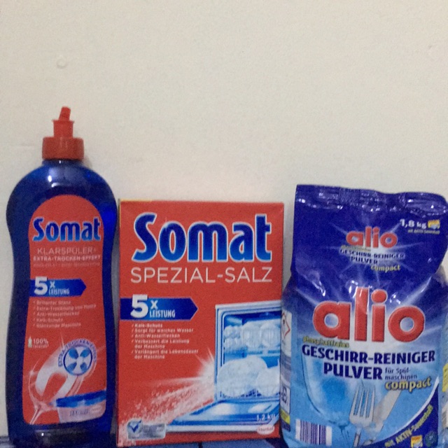 Bột rửa bát Somat 1,2 kg + muối làm mềm nước Somat 1.2kg + Chai nước làm bóng somat 750 ml