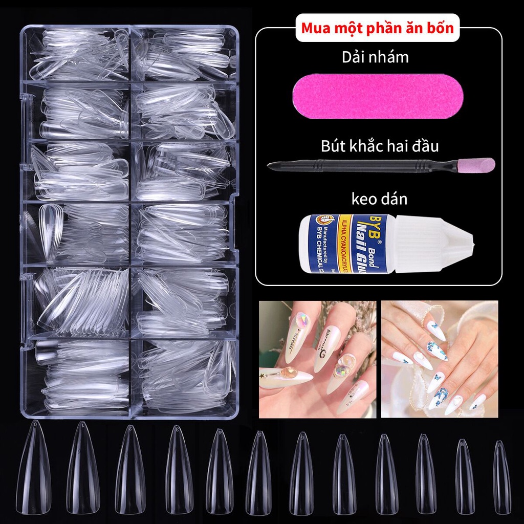 [Hàng mới về] Bộ 500 Móng Tay Giả Bằng Acrylic Trong Suốt Hình Bầu Dục Thời Trang