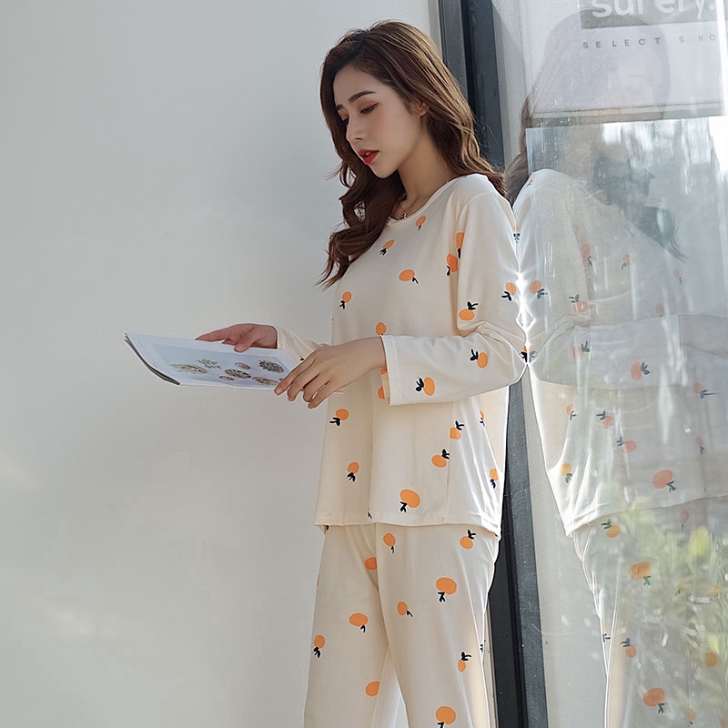xiaohan korea spring autumn loose female nightwear round neck long sleeve sleepwear set cute print large size pajamas | BigBuy360 - bigbuy360.vn