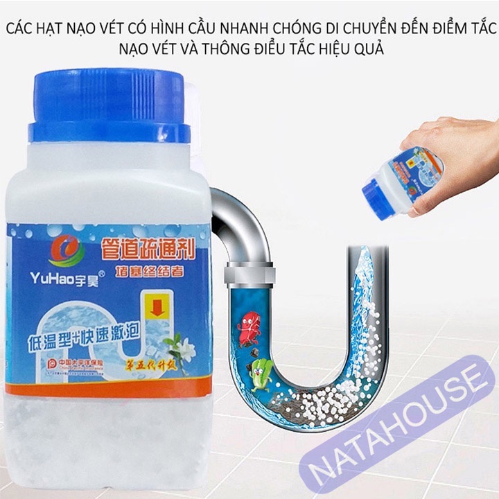 Bột Thông Cống Yuhao cực mạnh, thông cống bồn cầu bồn rửa bát hiệu quả NATAHOUSE