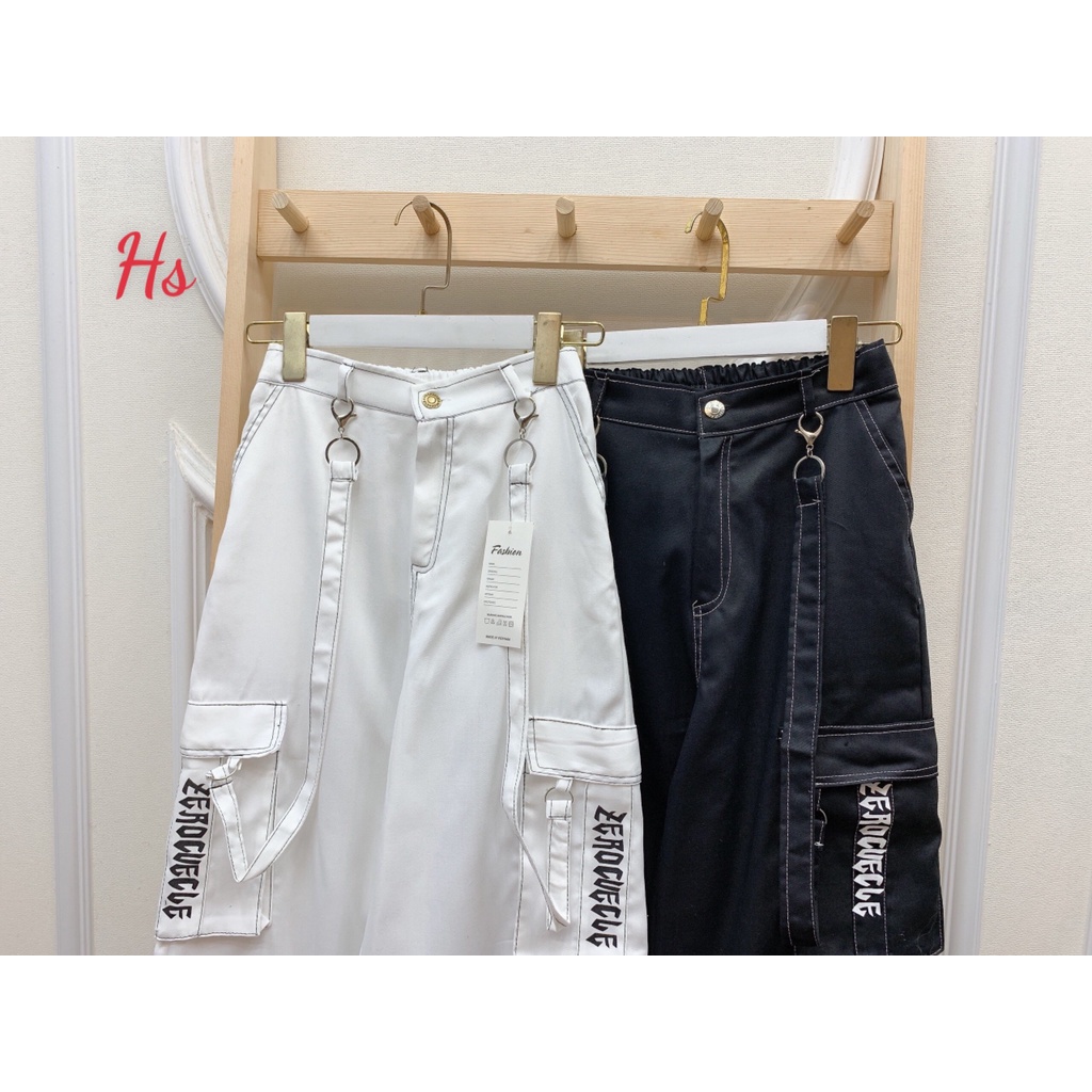 Quần jogger unisex  túi hộp phối khóa kèm dây đai 2 màu trắng, đen AOSY STORE mã 1169