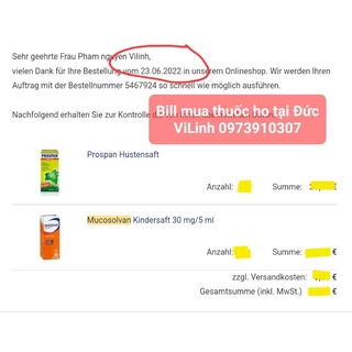 ( Bill Đức ảnh sau) Siro ho Mucosolvan 100ml, hàng Đức nội địa