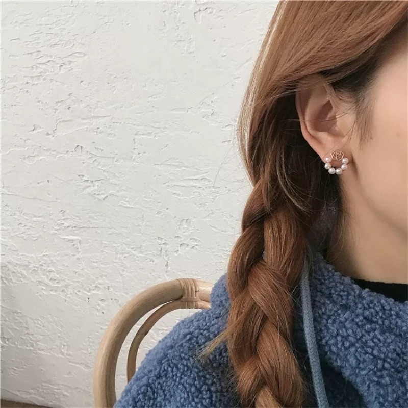 Khuyên tai hình hoa hồng đính hạt phong cách hàn quốc - Maben