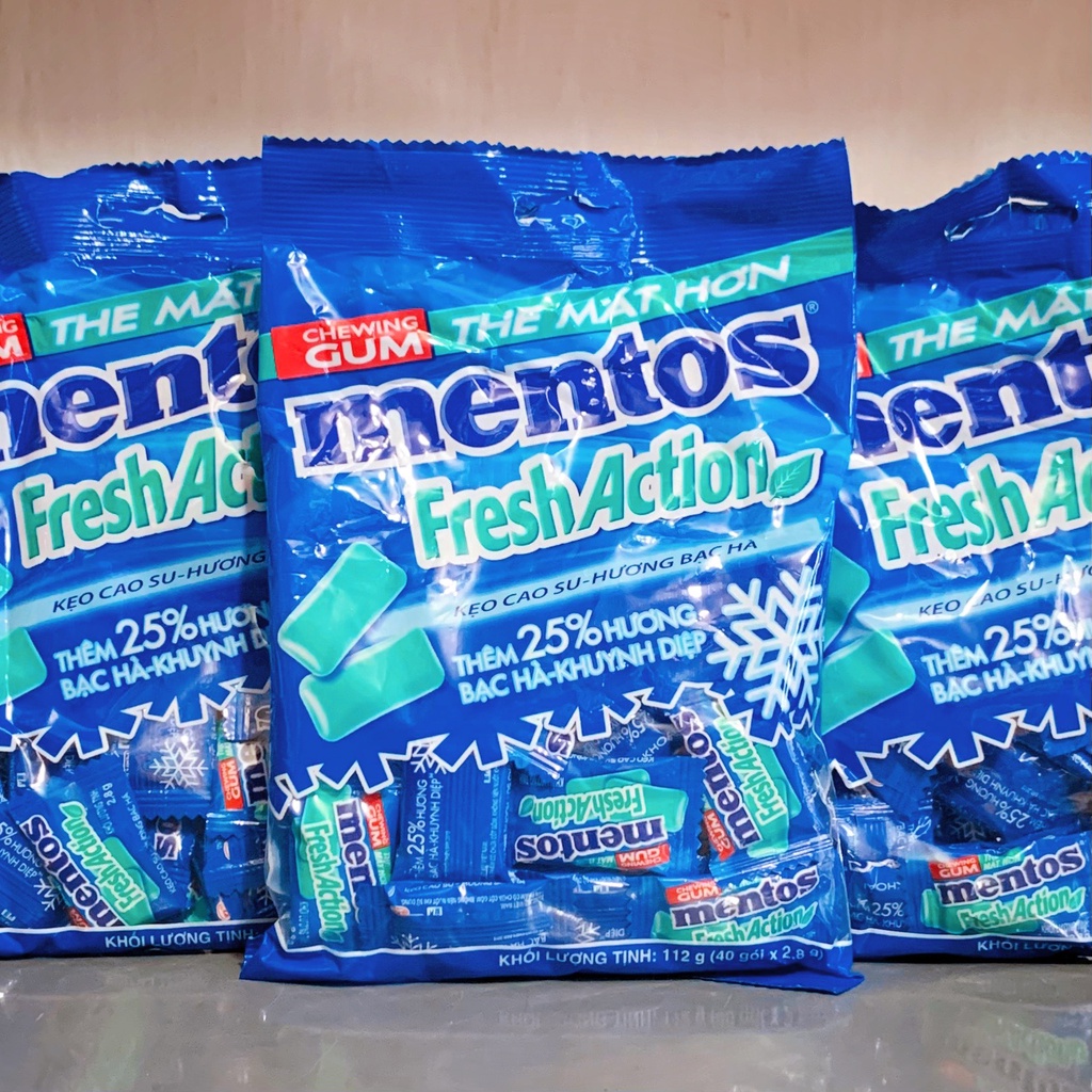 Kẹo Cao Su Bạc Hà Mentos Gói 112g