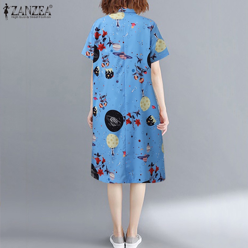 Zanzea Đầm Dài Tay Ngắn Cổ Bẻ In Họa Tiết Động Vật Thời Trang Dành Cho Nữ