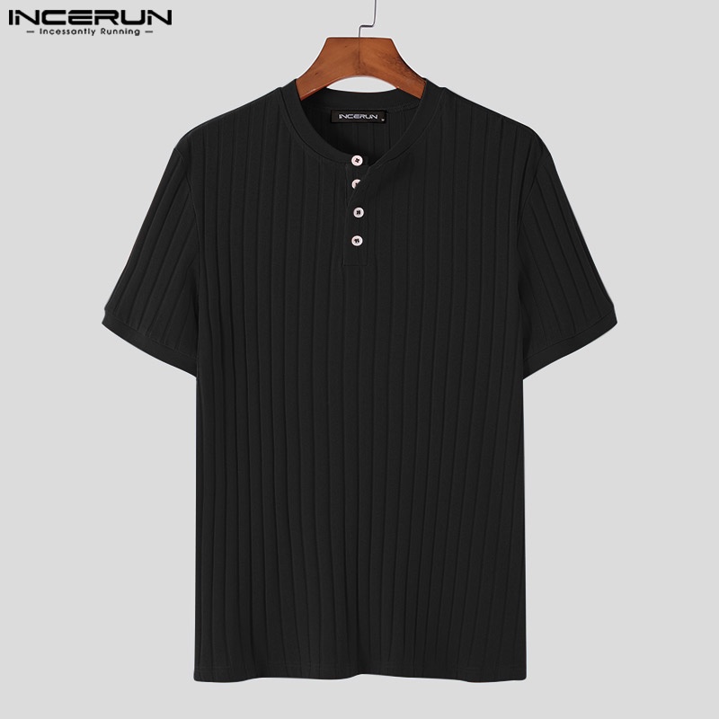 Áo thun INCERUN ngắn tay kẻ sọc thời trang sành điệu cho nam