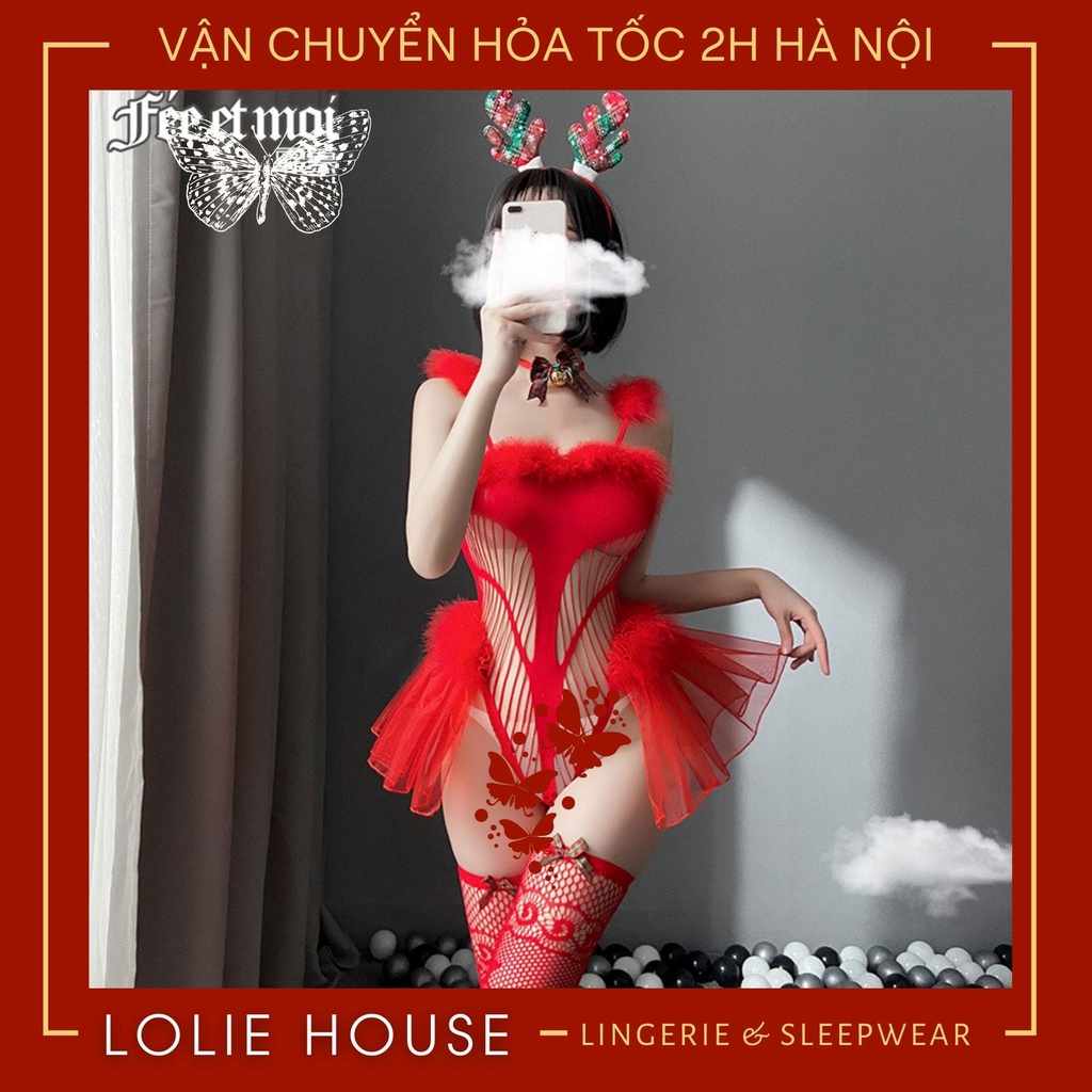 Cosplay noel giáng sinh sexy gợi cảm gồm bodysuit ren lưới đầy đủ phụ kiện LOLIE HOUSE – BS8