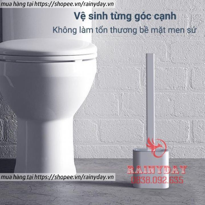 Cây chổi cọ chà rửa vệ sinh bồn cầu toilet nhà vệ sinh bằng silicon kèm hộp đựng