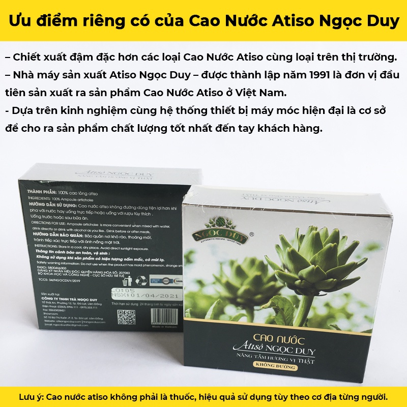 Cao atiso nước không đường Ngọc Duy, hộp 10 ống x 10 ml hỗ trợ thanh lọc cơ thể, đặc sản Đà Lạt làm quà